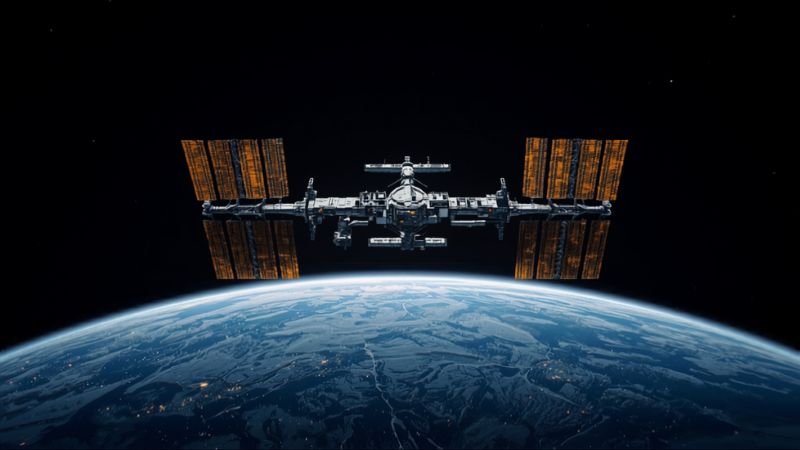 地球上空を周回するISS