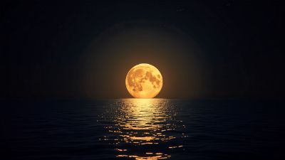 海から昇る満月